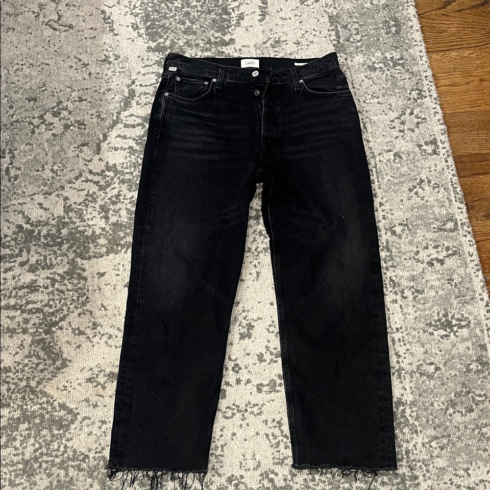 Citizens Of Humanity Black Straight-Leg Raw Hem Jeans